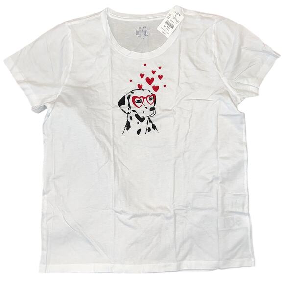 NWT J. Crew White W/Heart Dalmatian Graphic Tee - Picture 1 of 9